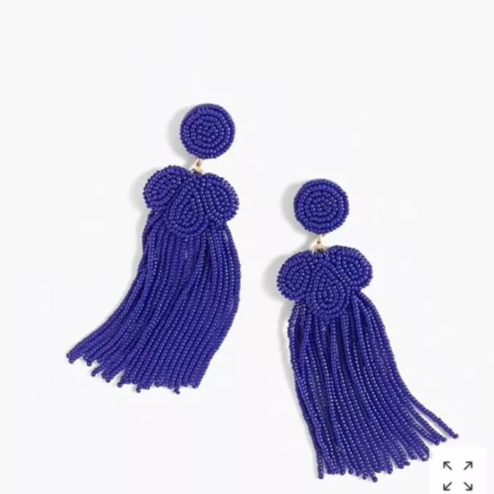 Gently Used J.Crew Beaded Tassel Fringe Drop Earrings in Blue